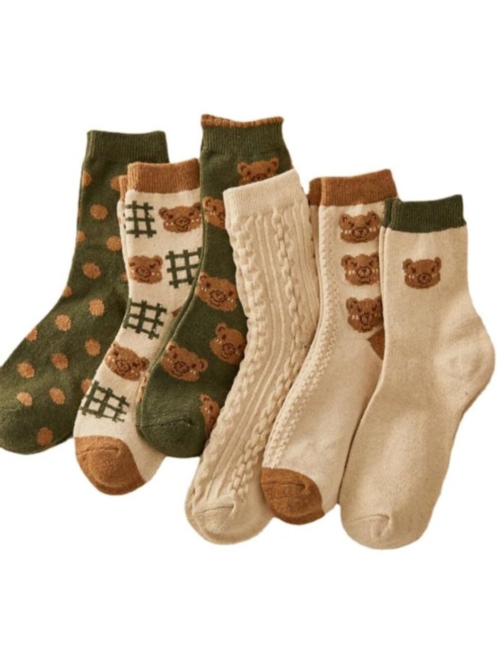 6 Pair Cute Kawaii Bear Ankle Socks - Preppy Ruffle Cotton Crew for Women